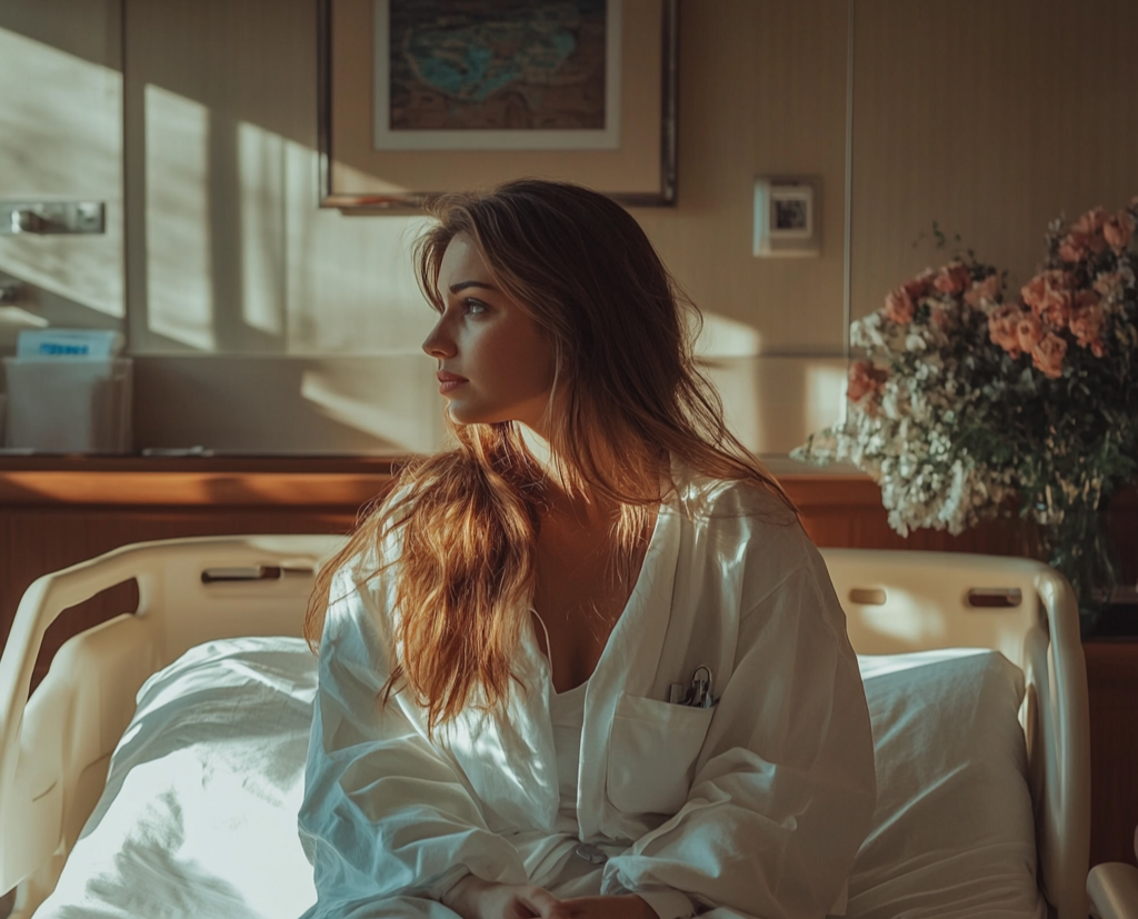 Donna in lutto in un letto d'ospedale | Fonte: Midjourney