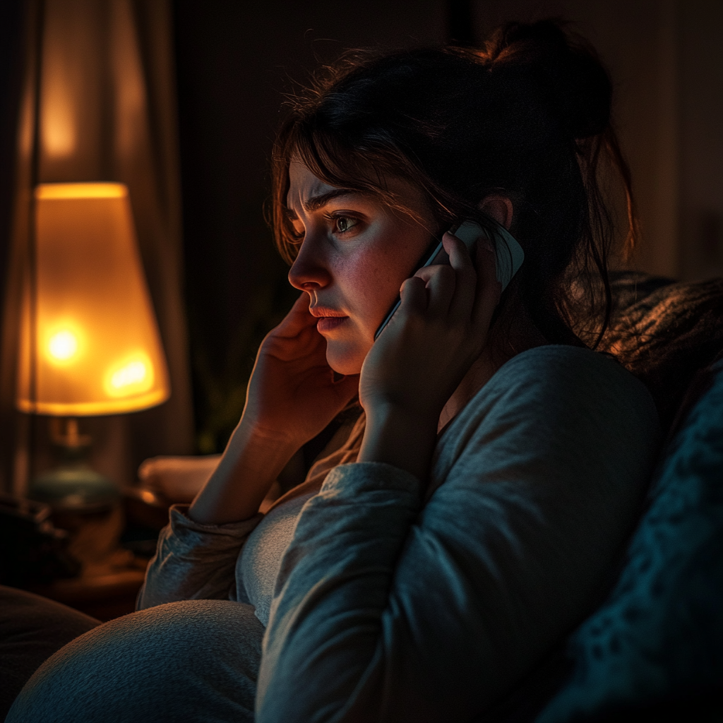 Donna incinta al telefono | Fonte: Midjourney